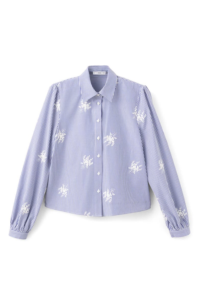 MANGO Embroidered Stripe Shirt, Alternate, color, Sky Blue