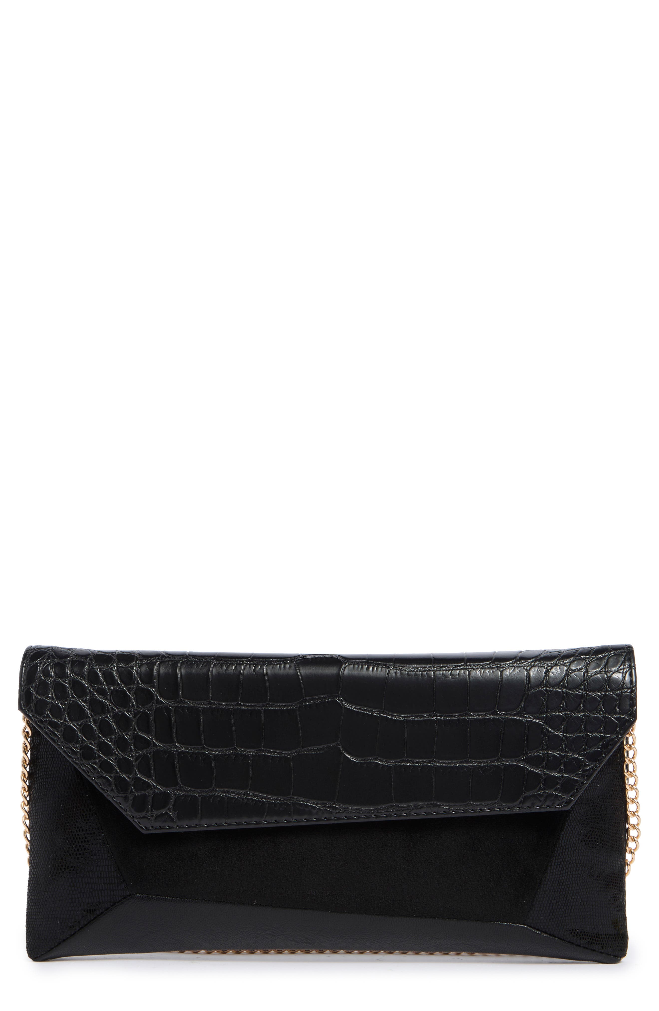 Dolce Vita Dv By  Franko Croc Embossed Faux Leather Clutch In Black