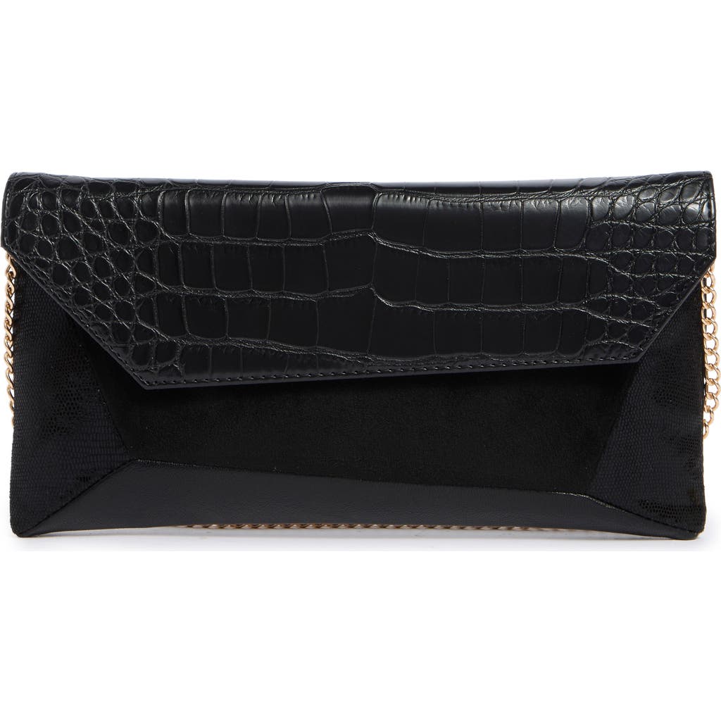 Dolce Vita Dv By Franko Croc Embossed Faux Leather Clutch In Black