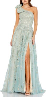 Mac Duggal Embellished Bow One Shoulder A Line Gown