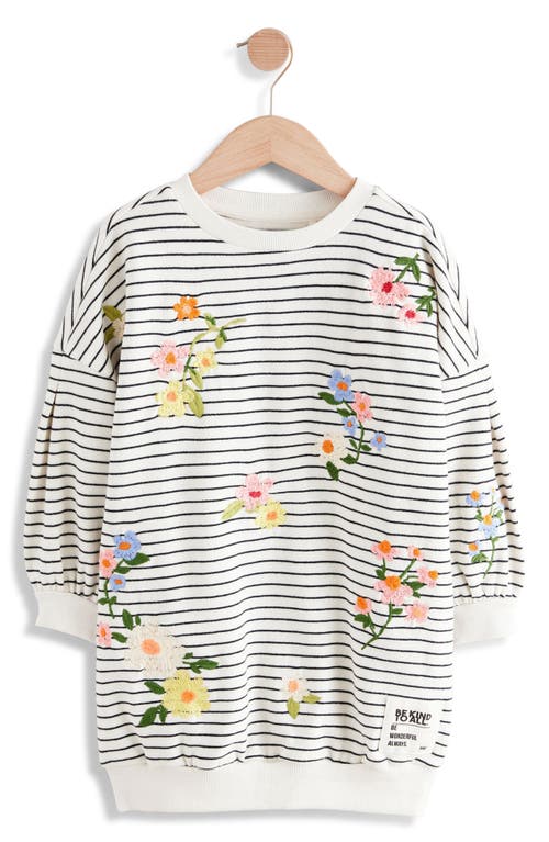 Next Kids' Stripe Floral Embroidered Tunic Sweater In White/black