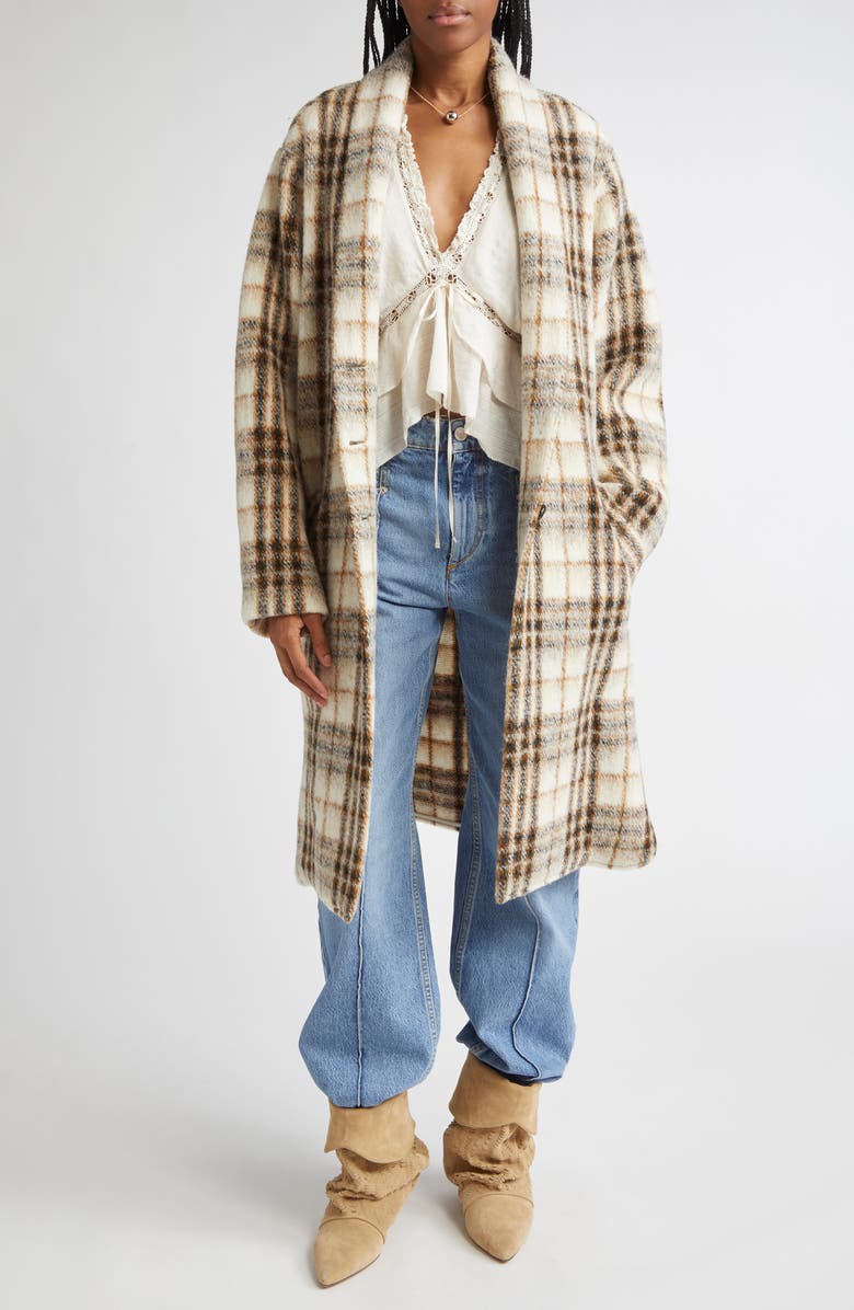 Isabel Marant Étoile Gabriel Plaid Wool Blend Coat, Alternate, color, Ecru