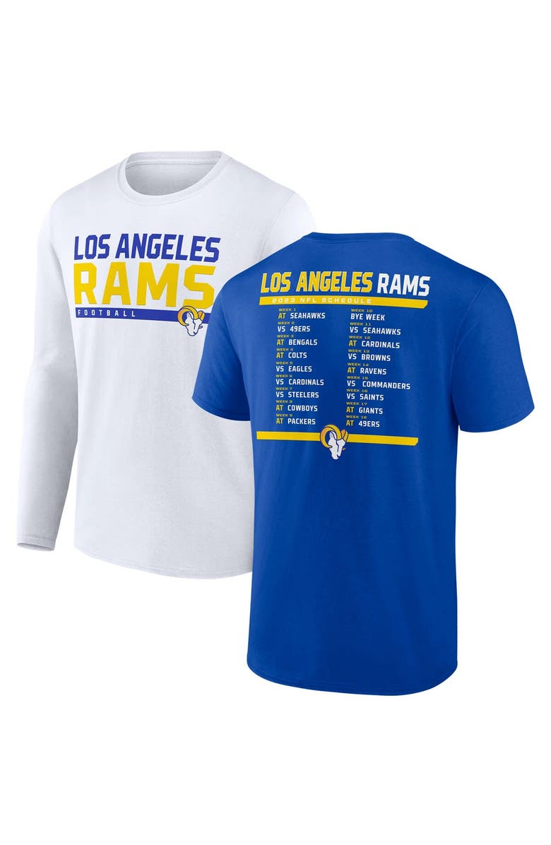 FANATICS Men's Fanatics Branded Royal/White Los Angeles Rams Two-Pack 2023 Schedule T-Shirt Combo Set, Main, color, Royal