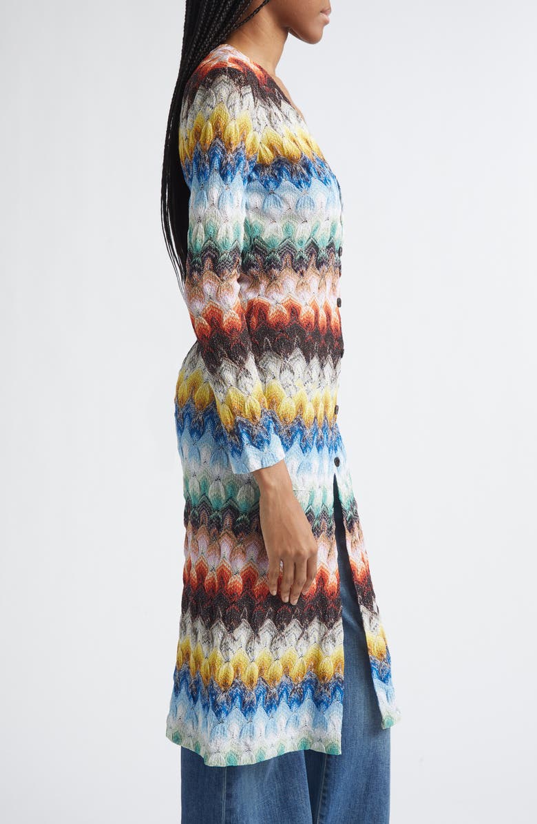 Missoni Metallic Zigzag Raschel Knit Duster Cardigan, Alternate, color, Multicolor On Black Base