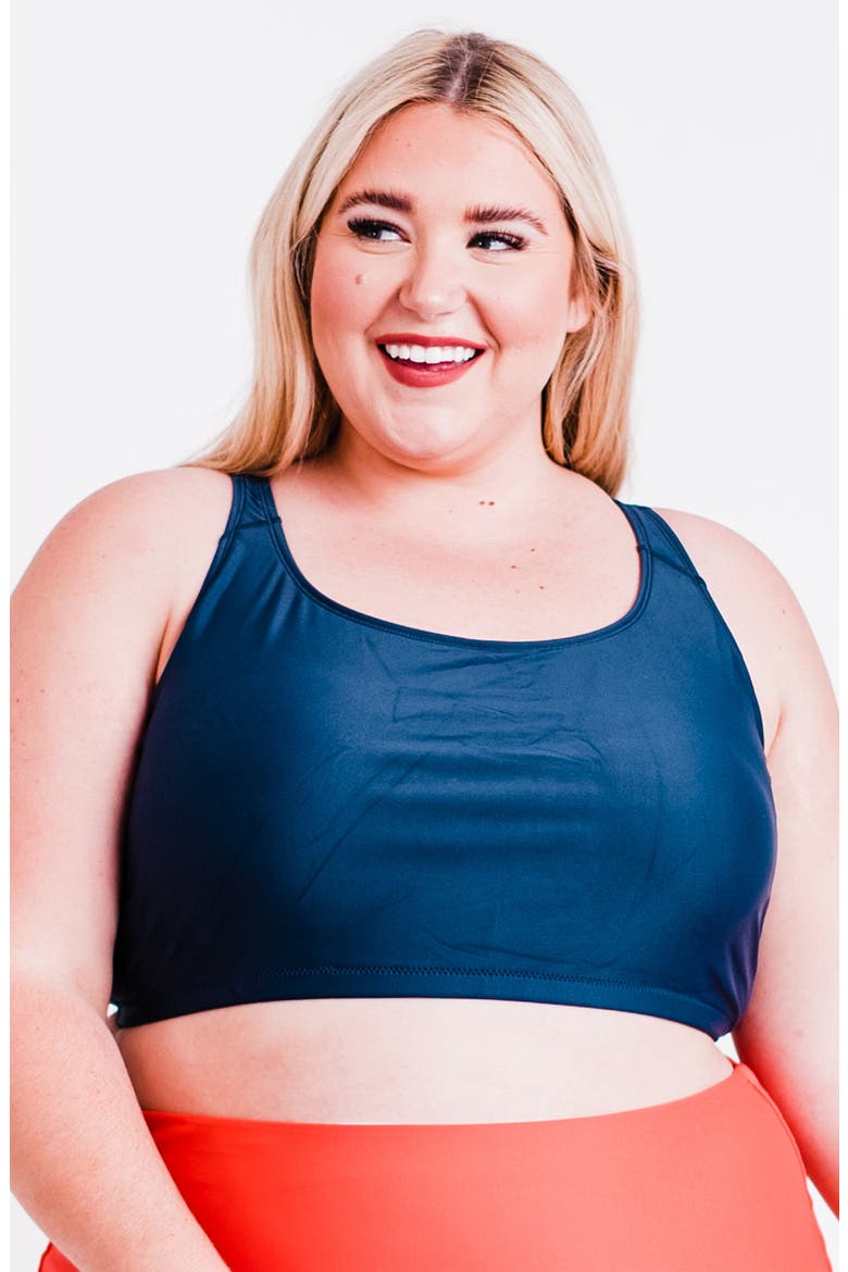 Plus Size Racerback Swim Bra With Removable Cups, Main, color, Navy