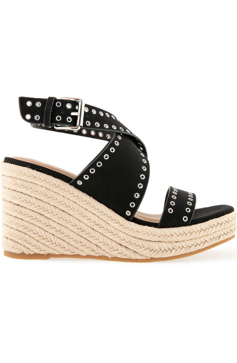 Rebecca Minkoff Gemma Wedge Espadrille Sandal, Alternate, color, Black