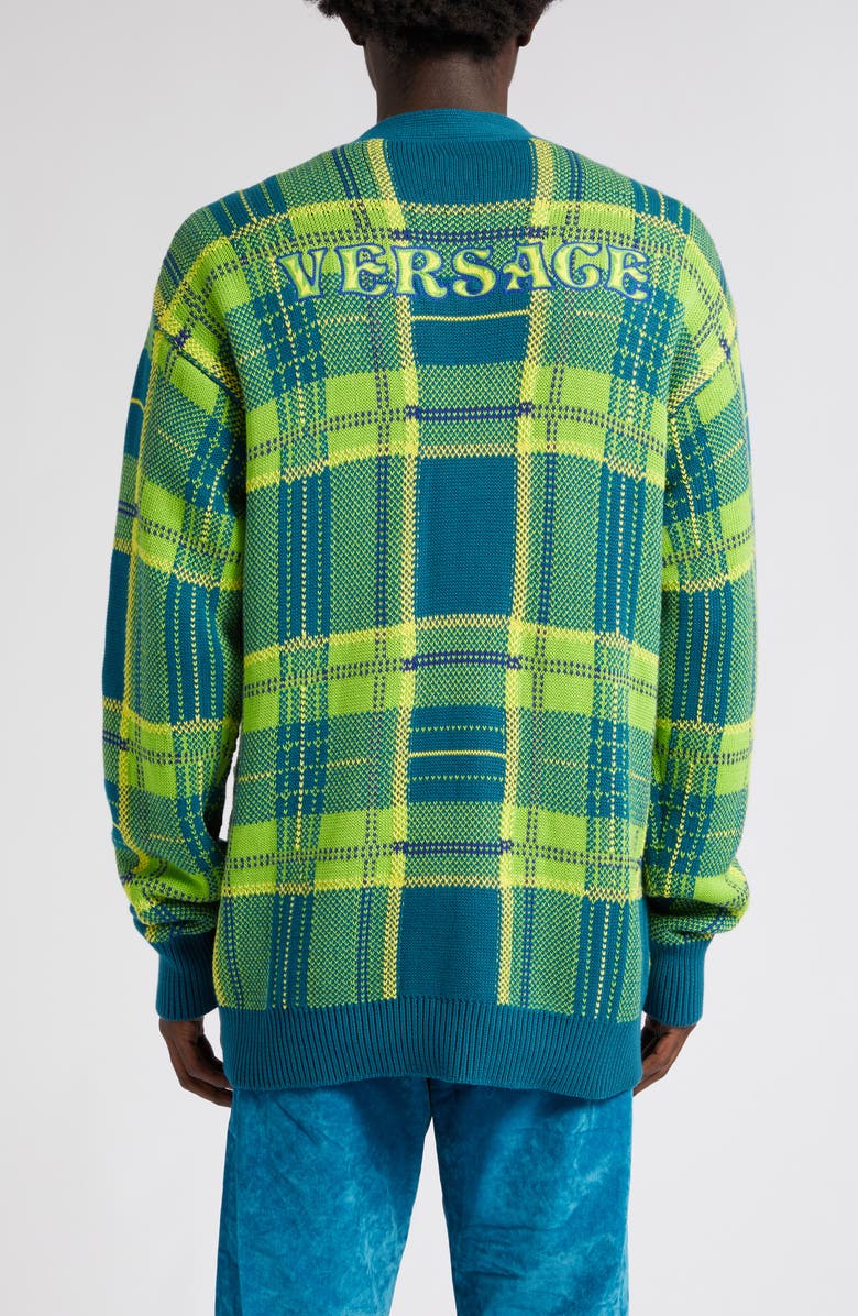 Versace Tartan Plaid Cotton Cardigan, Alternate, color, 