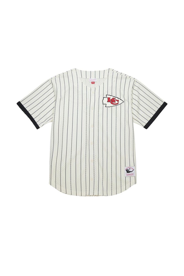 Men's Mitchell & Ness  Cream Kansas City Chiefs Final Seconds Vintage Logo Mesh Button-Up Shirt, Alternate, color, Cream