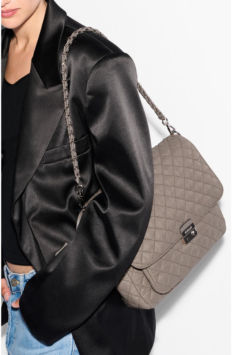 MZ Wallace Large Crosby Lock Quilted Nylon Crossbody Bag, Alternate, color, Morning Dove