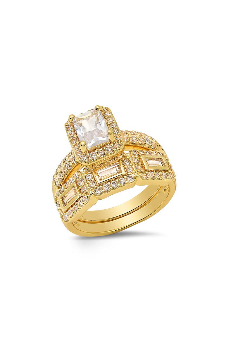 Cushion Cut Simulated Diamond Stacked Pavé Ring, Main, color, GOLD