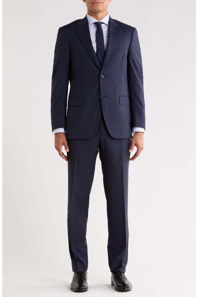 Plaid Wool Two Button Suit, Main, color, NAVY