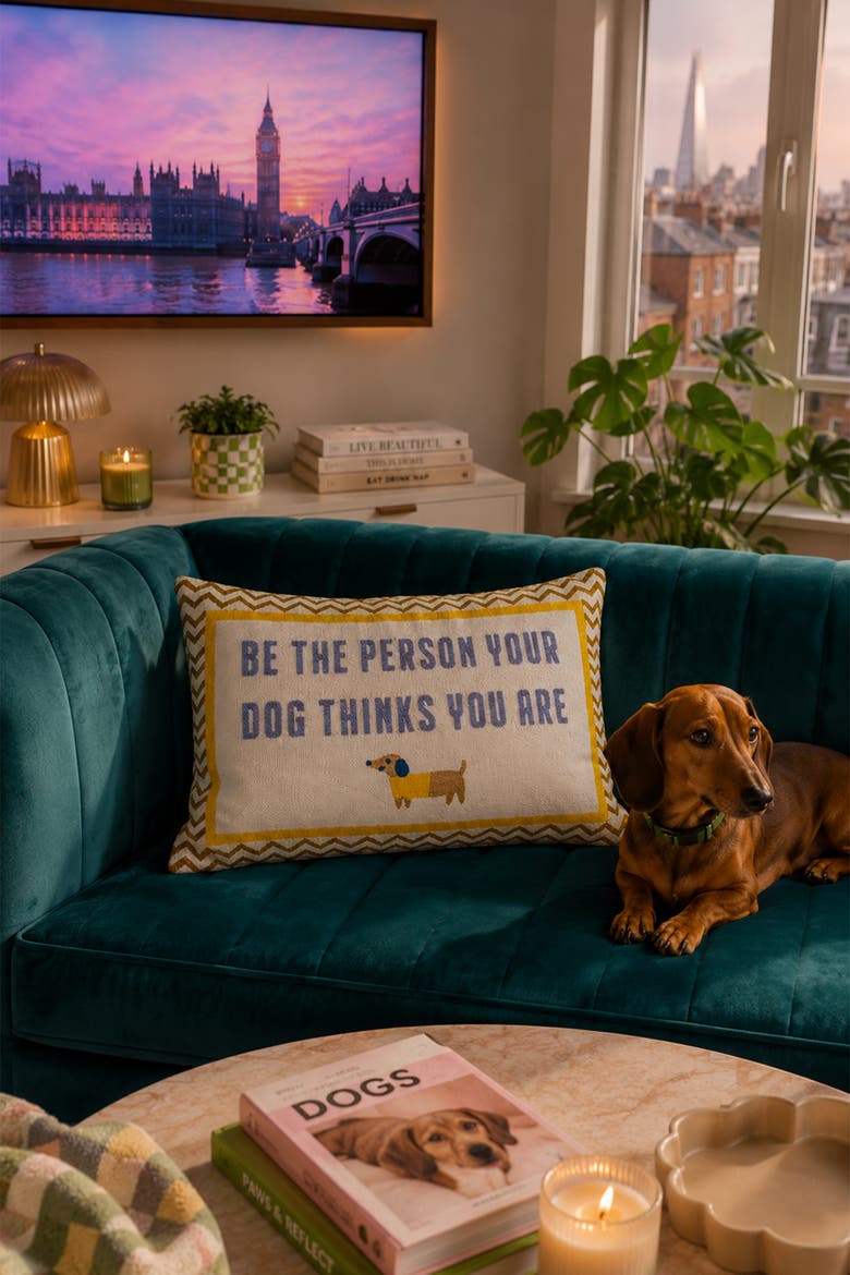 Be The Person Your Dog Thinks You Are - Slogan Needlepoint Pillow, Alternate, color, Be The Person Your Dog