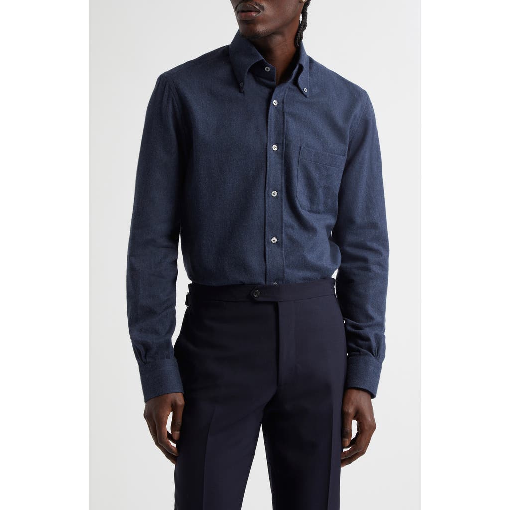 Thom Sweeney Cotton Flannel Button-Down Shirt in Navy  product