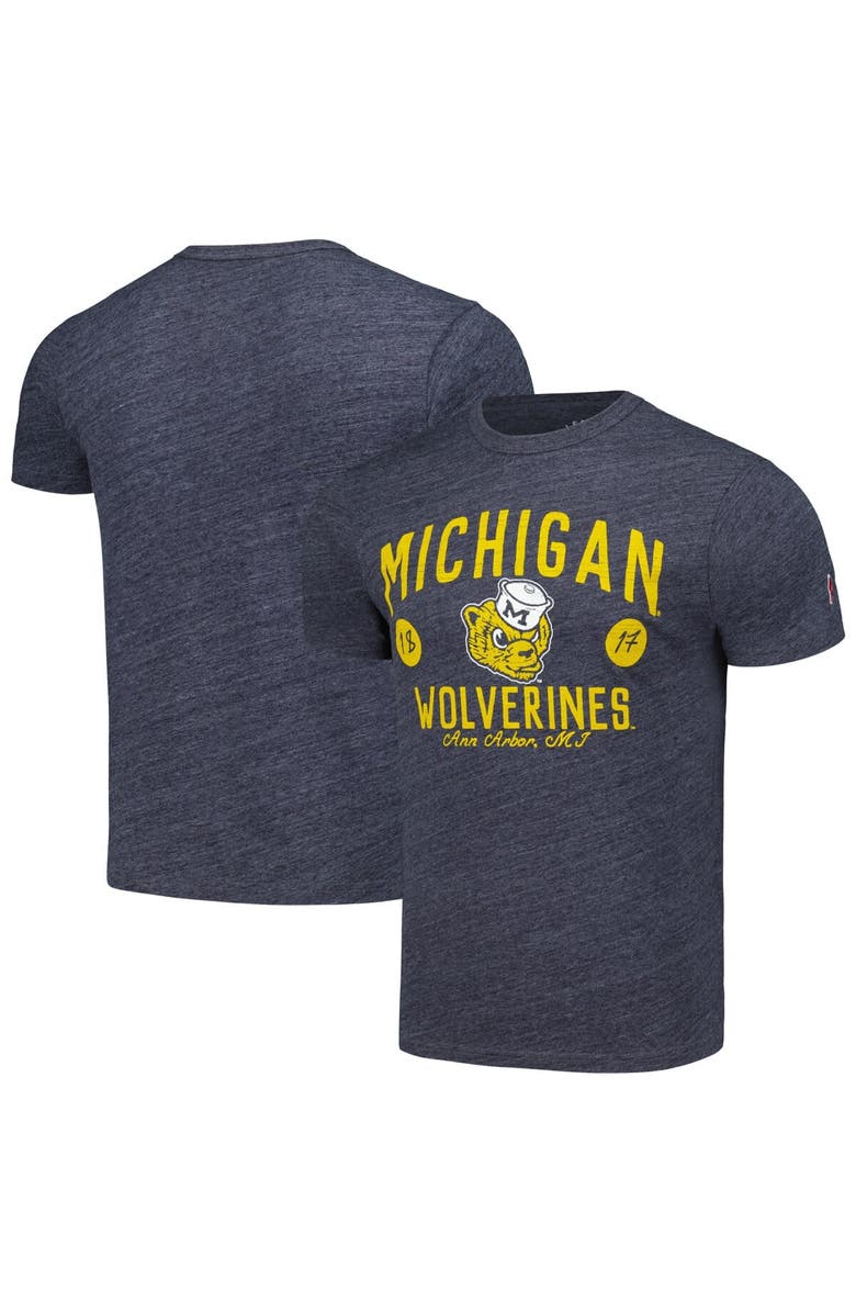 LEAGUE COLLEGIATE WEAR Men's League Collegiate Wear Heather Navy Michigan Wolverines Bendy Arch Victory Falls Tri-Blend T-Shirt, Main, color, Heather Navy
