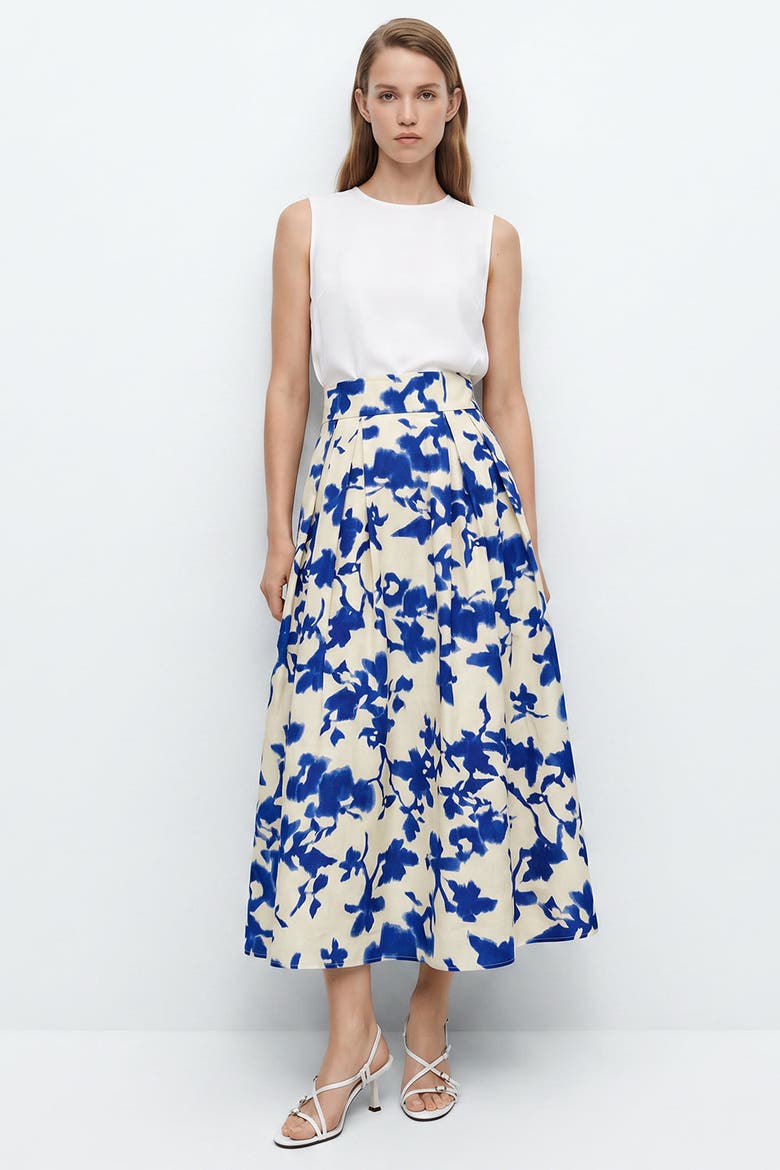 Elastic Waist Pleated Regular Midi Skirt, Alternate, color, NAVY-BONE
