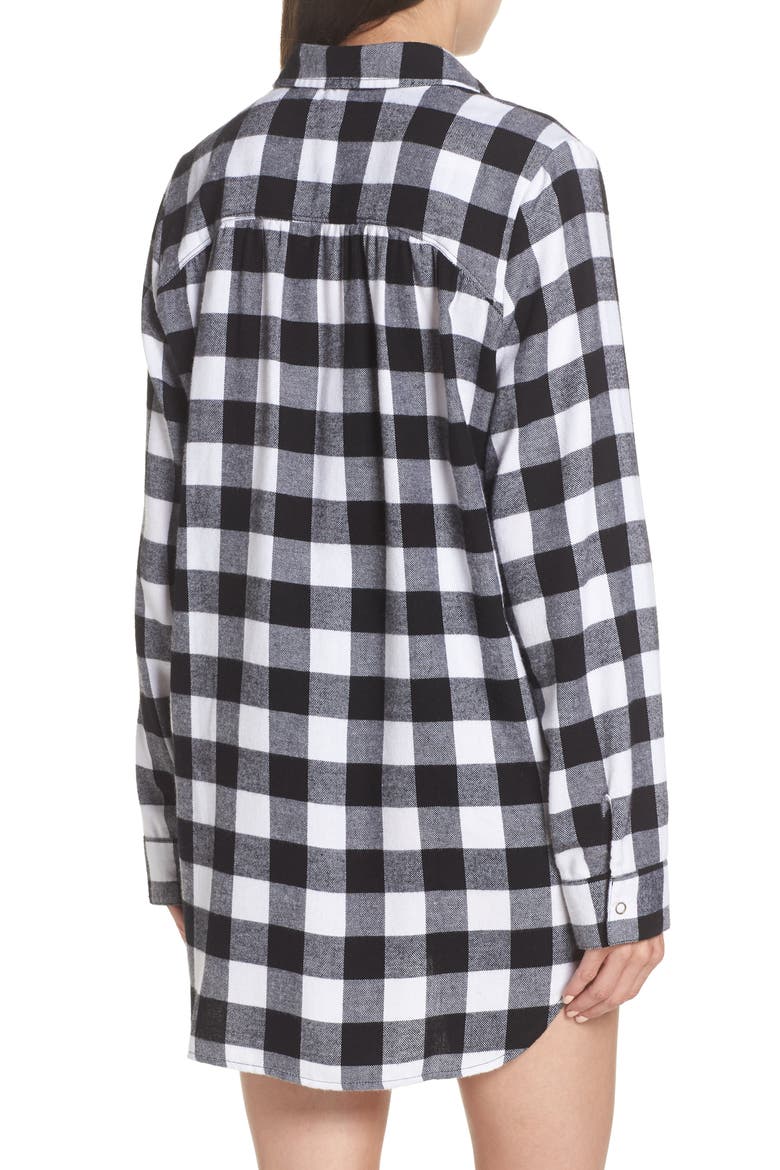 Flannel Nightshirt, Alternate, color, BLACK BUFFALO PLAID