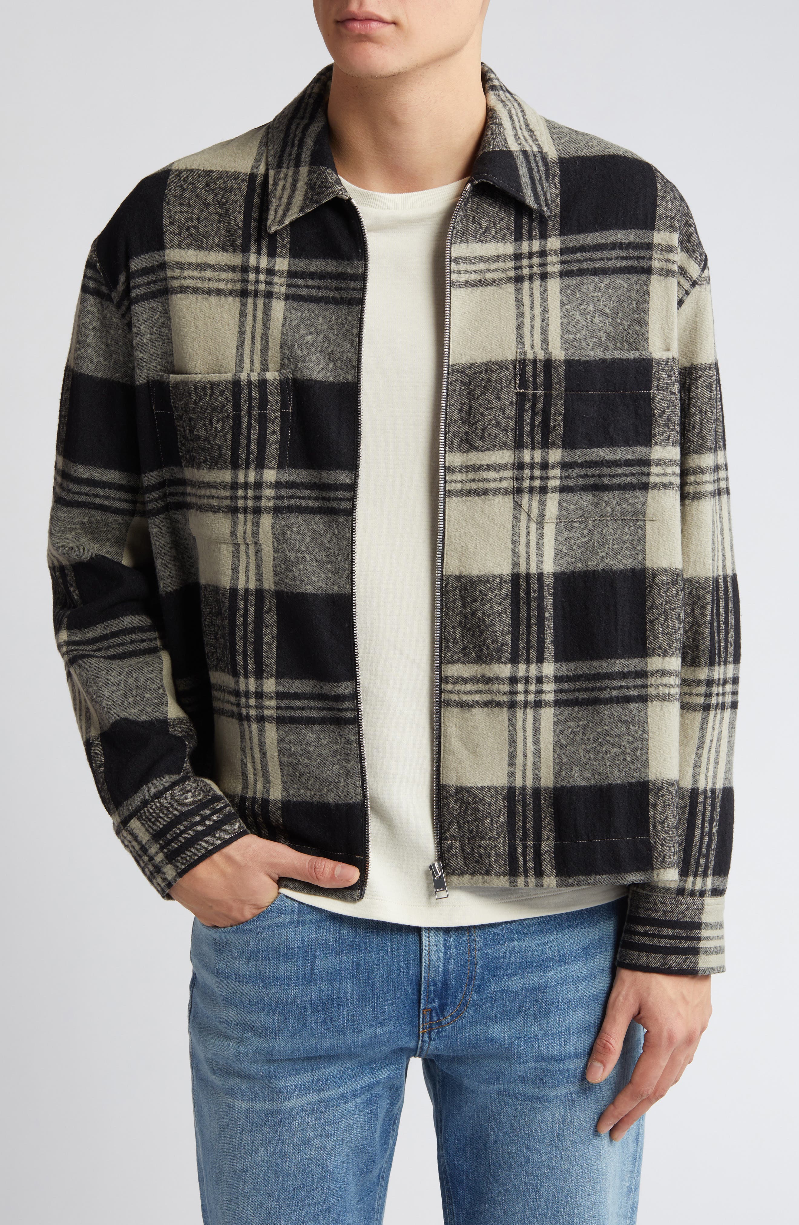 Spring Plaid Zip Shirt Jacket