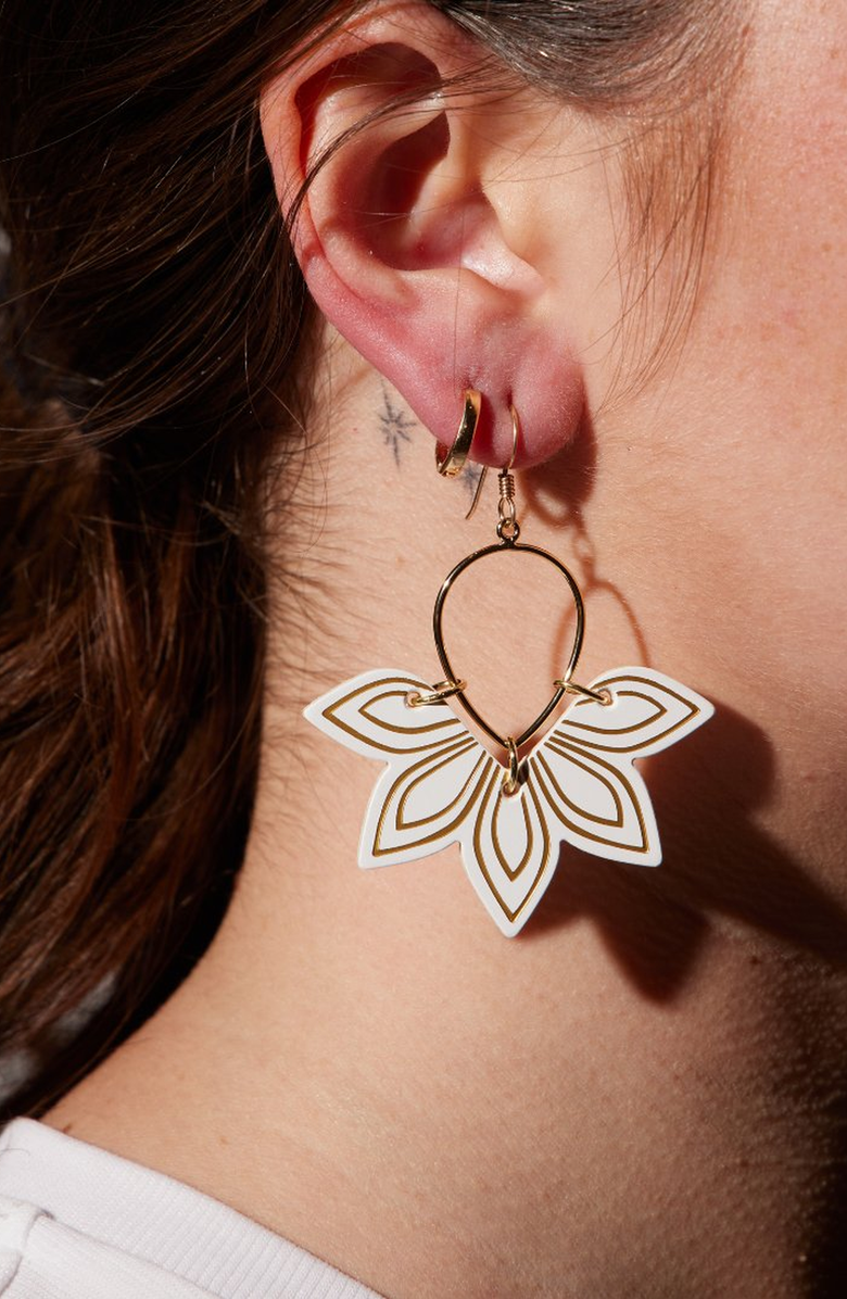 Nickel & Suede Floras Earrings, Alternate, color, White