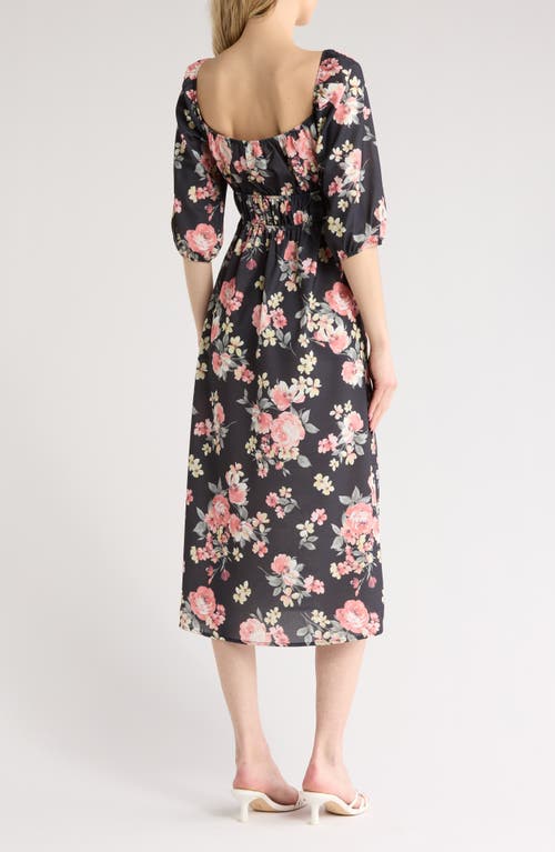Velvet Torch Elbow Sleeve Floral Print Dress In Black Floral