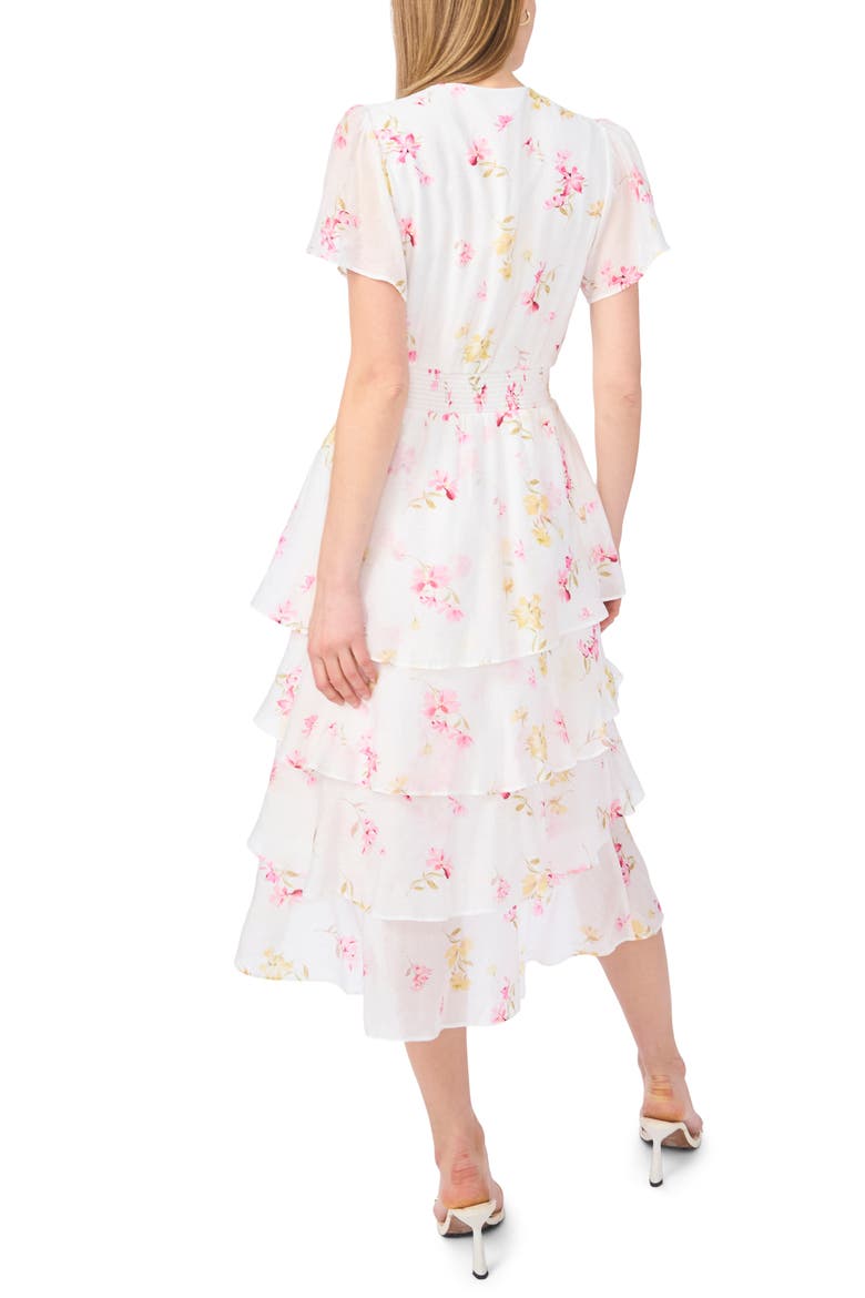 Floral Short Sleeve Tiered Dress, Alternate, color, LEMON CREAM