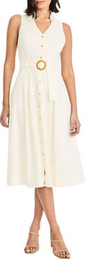 Maggy London Sleeveless Linen Blend Midi Shirtdress