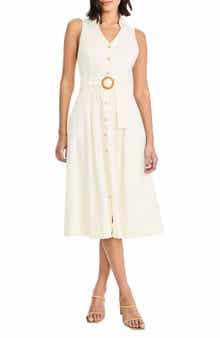 Sleeveless Linen Blend Midi Shirtdress