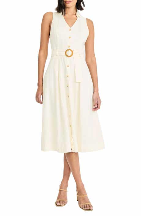 Sleeveless Linen Blend Midi Shirtdress
