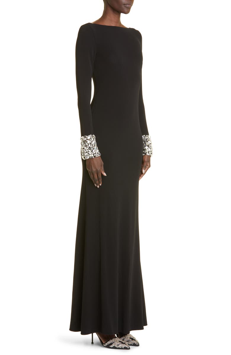 McQueen Crystal Shard Long Sleeve Crepe Jersey Maxi Dress, Alternate, color, 