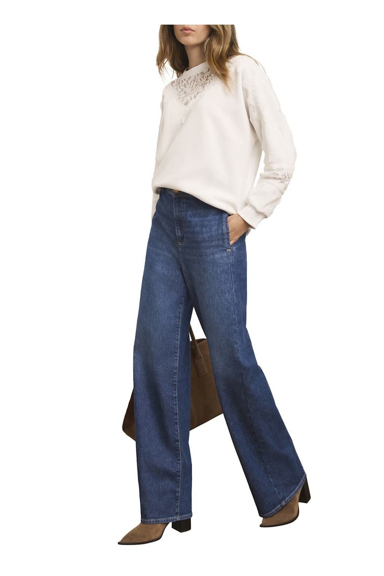 Lace Detail Sweatshirt, Alternate, color, Ivory