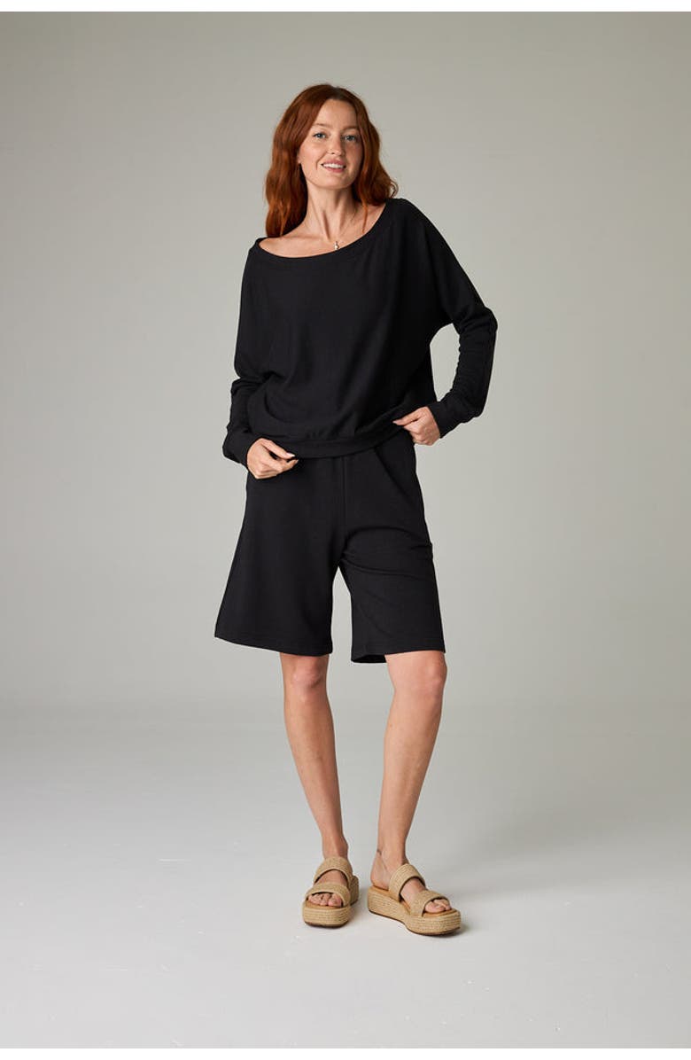 eavolu Baikal Eco-Luxe Fleece Bermuda Short - Cloud-Soft Comfort, Alternate, color, Coal Black