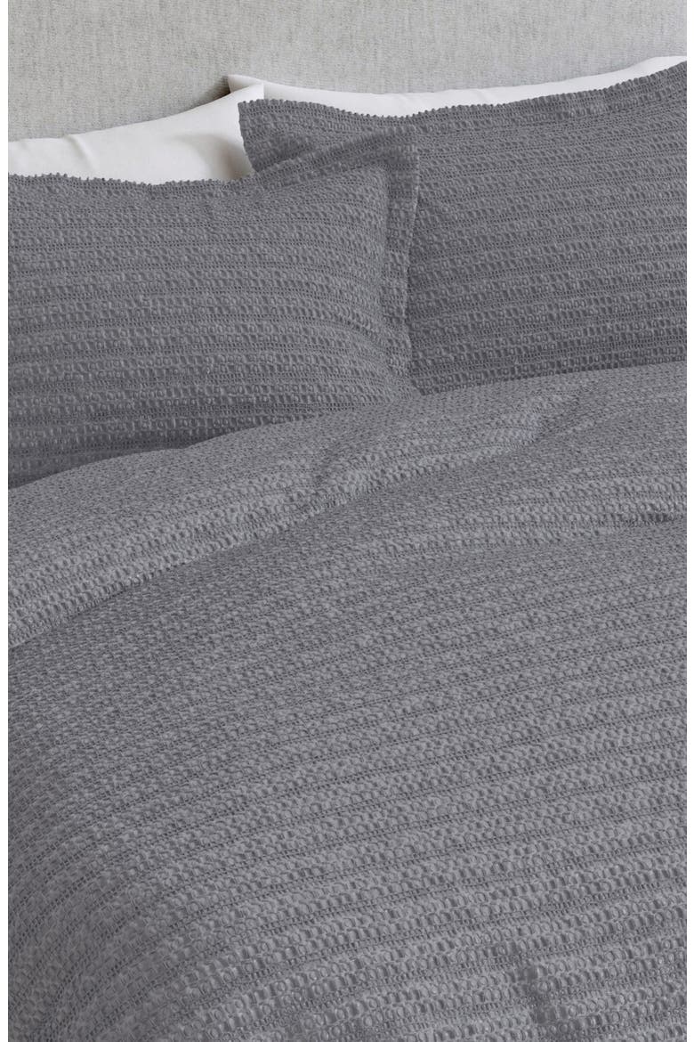 Reversible Honeycomb Waffle Cotton Duvet & Sham Set, Alternate, color, DENIM BLUE