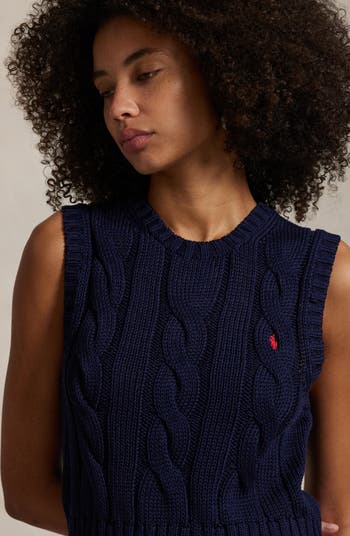 Polo Ralph Lauren Cable Knit Crop Cotton Sweater Vest