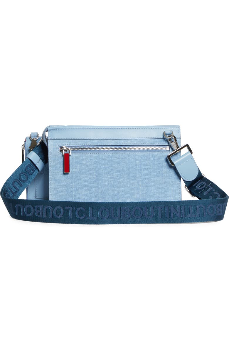 Christian Louboutin Funky Studded Canvas Crossbody Bag, Alternate, color, 4396-Ceruleo/ Silver