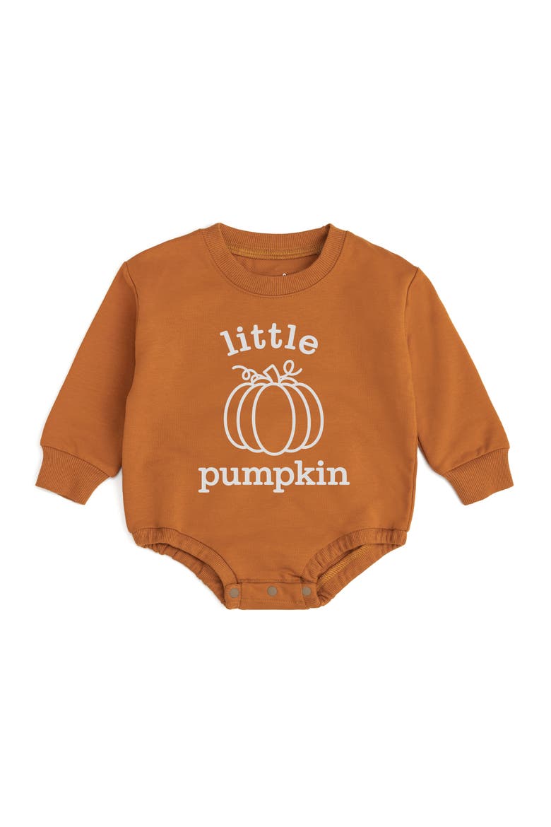 Little Pumpkin Long Sleeve Romper, Main, color, Burnt Orange