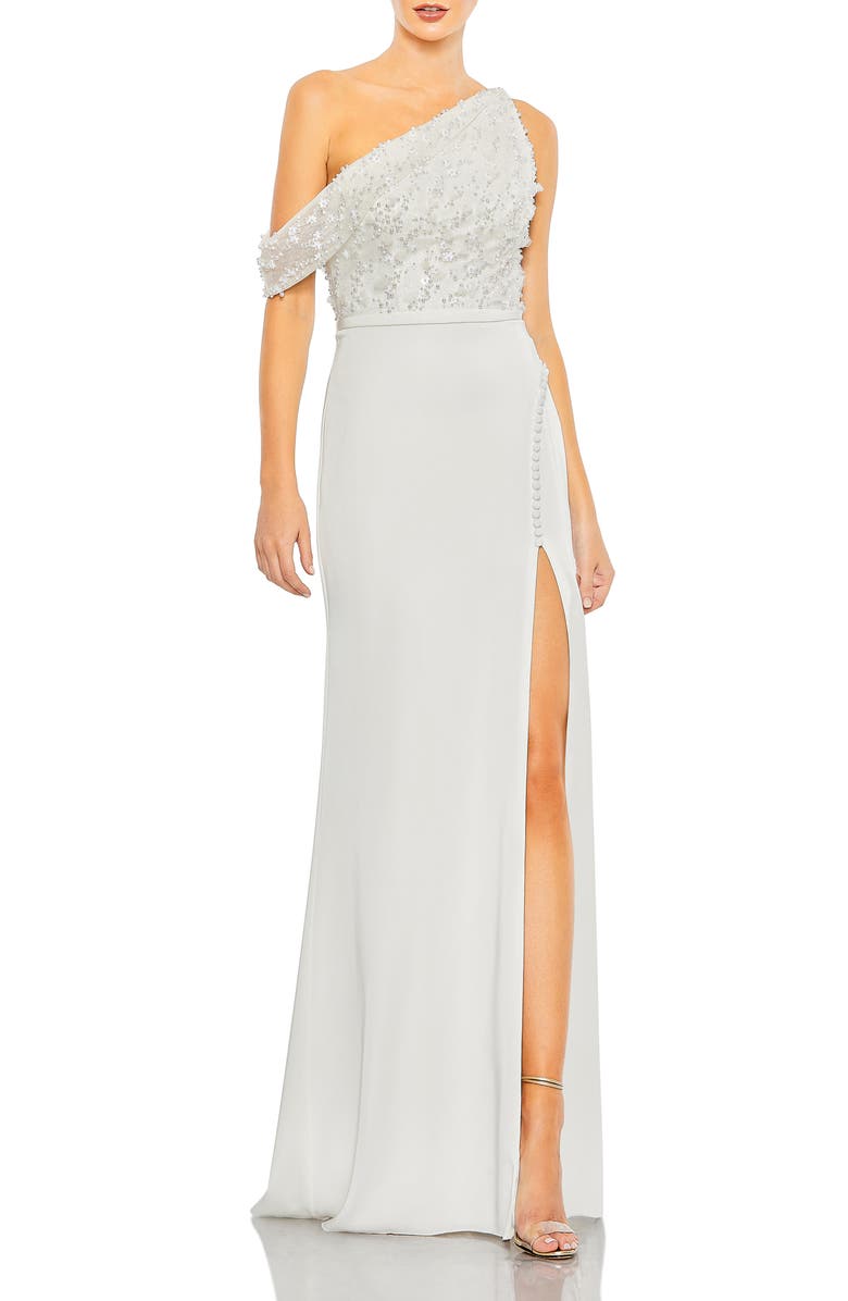 Mac Duggal Beaded One-Shoulder Column Gown, Main, color,