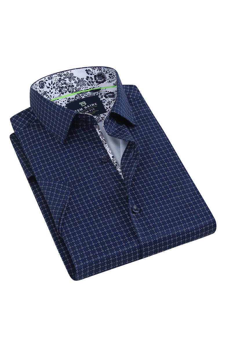 TOM BAINE Slim Fit Performance Short Sleeve Button-Up Shirt, Alternate, color, Navy