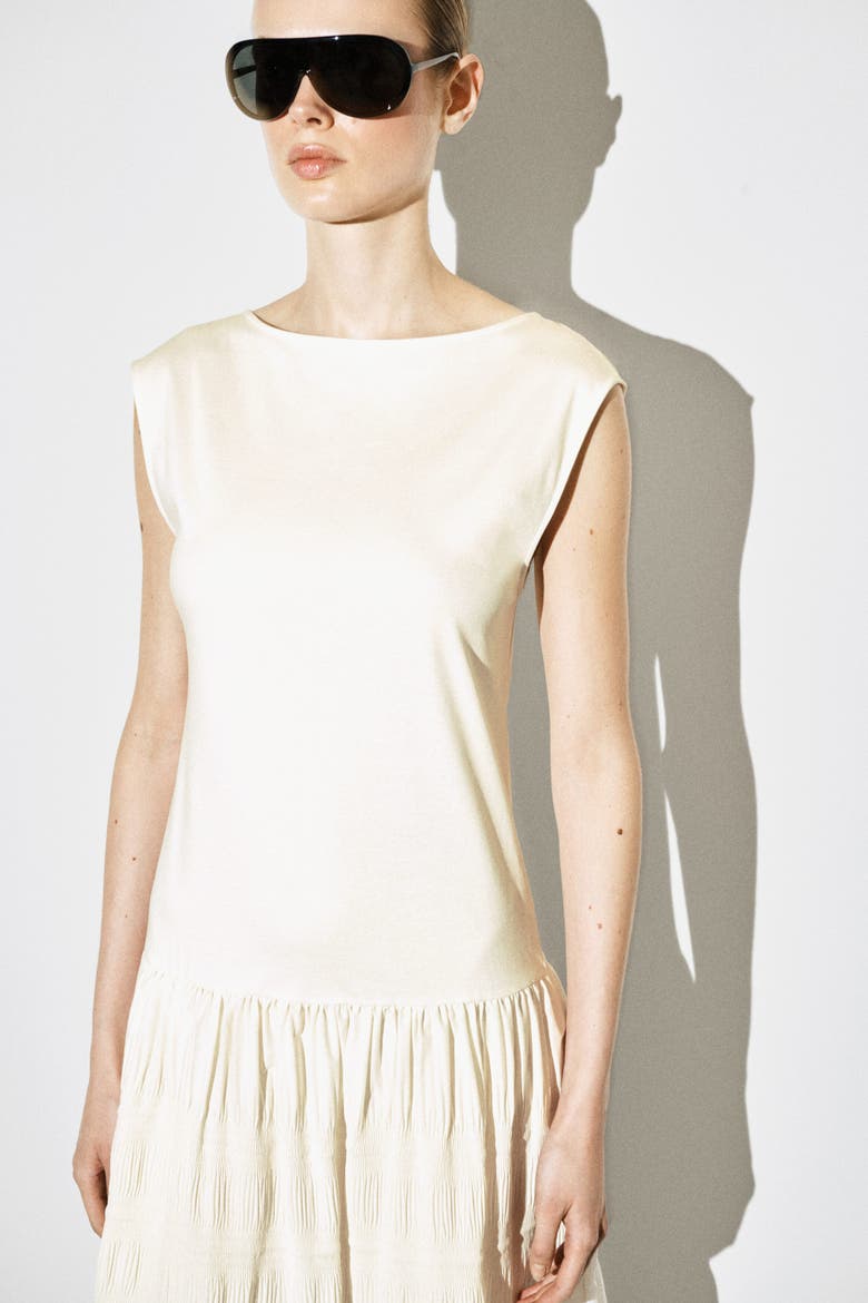 Tiered Gathered Midi Dress, Alternate, color, WHITE