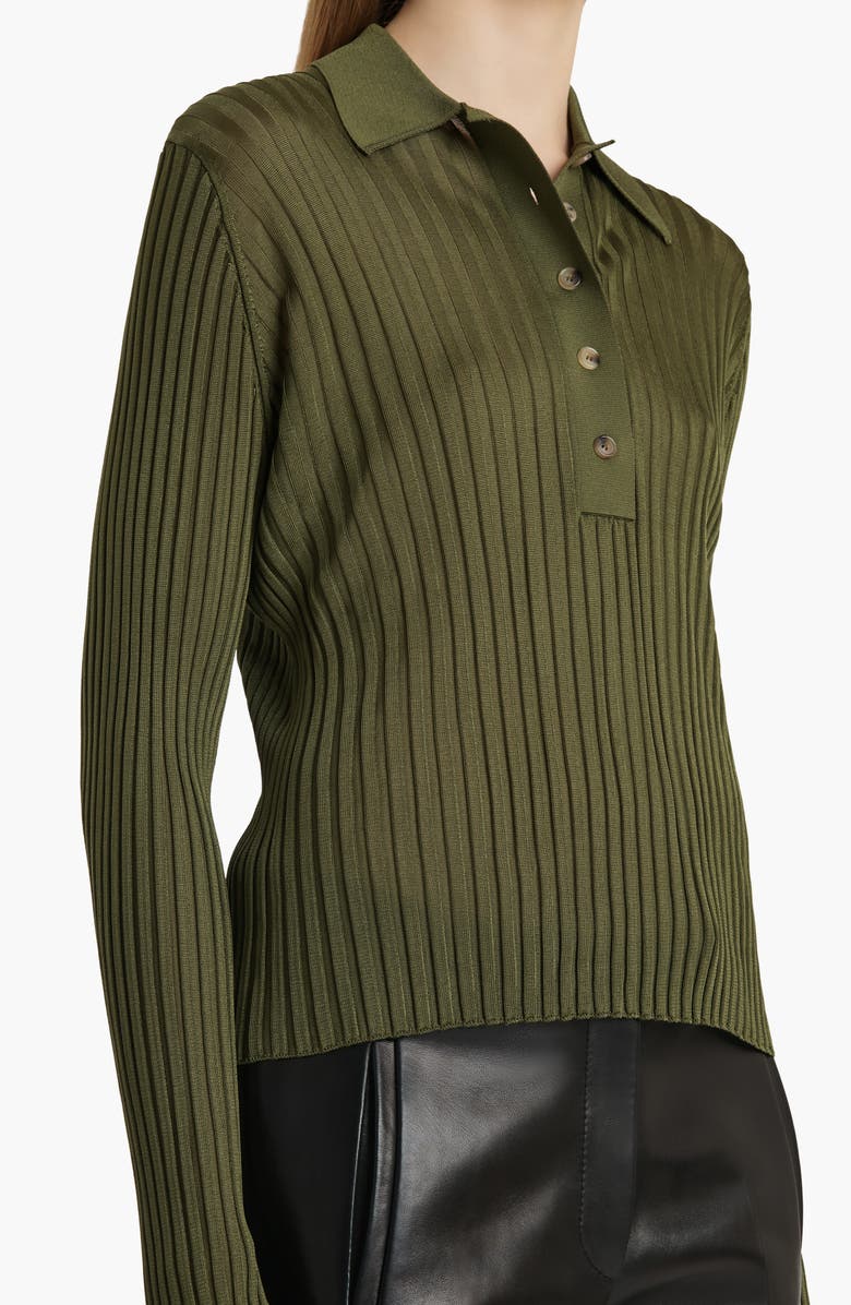 Khaite Vin Rib Polo Sweater, Alternate, color, Olive