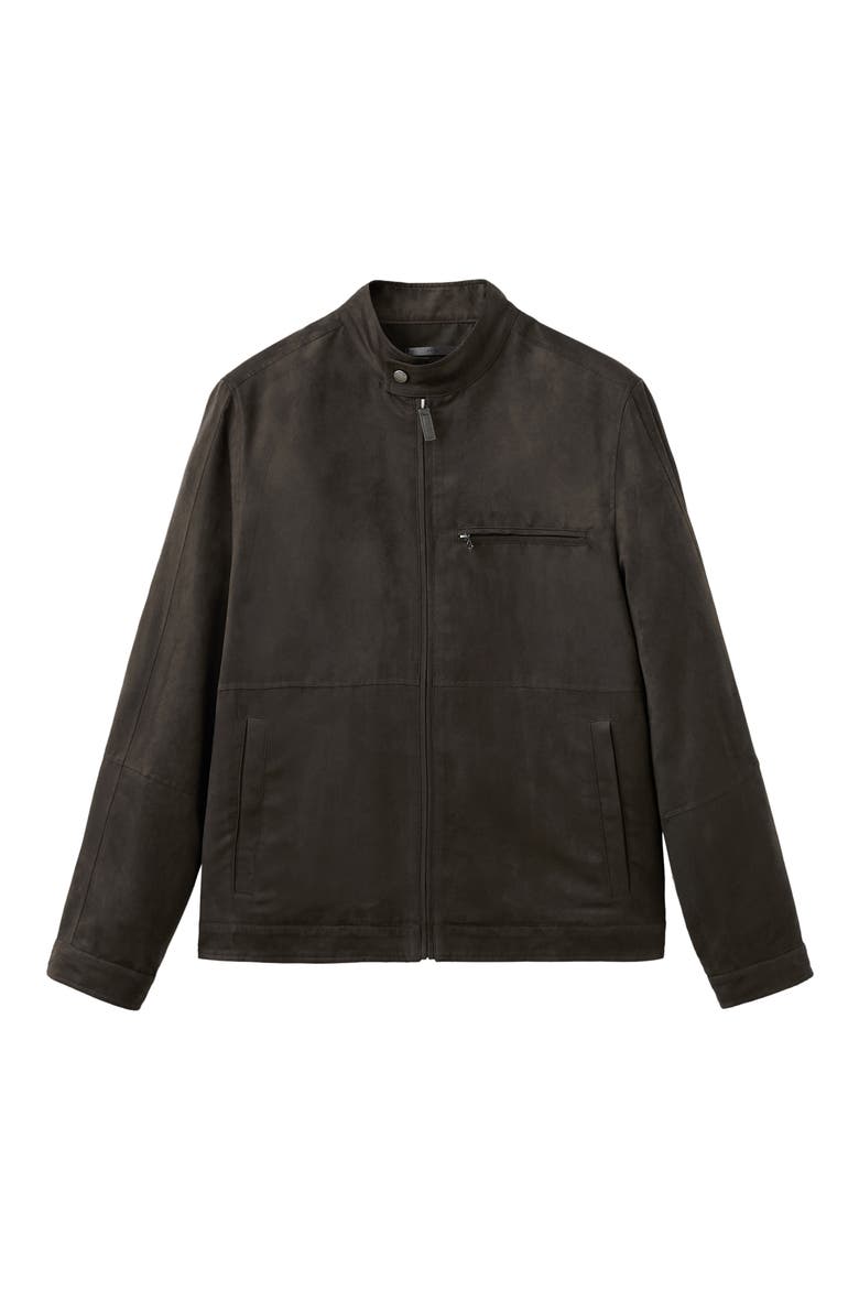 Faux Suede Biker Jacket, Alternate, color, BROWN