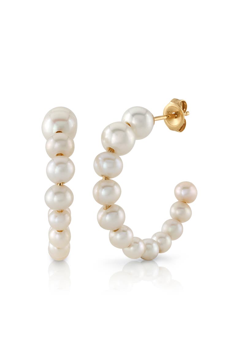 White Freshwater Cultured Pearl Hoop Reese Earrings, Main, color, Yellow Gold