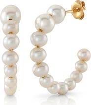 The Pearl Source White Freshwater Cultured Pearl Hoop Reese Earrings
