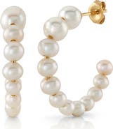 The Pearl Source White Freshwater Cultured Pearl Hoop Reese Earrings