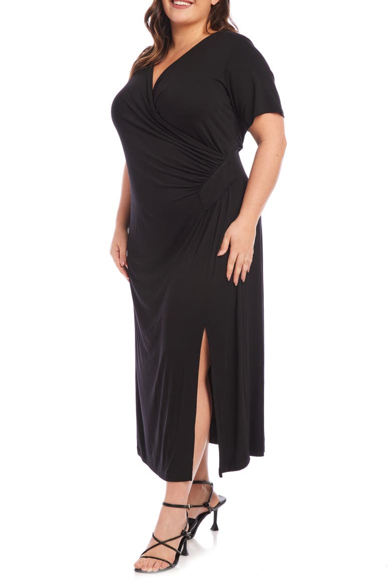 Faux Wrap Midi Dress, Alternate, color, BLACK