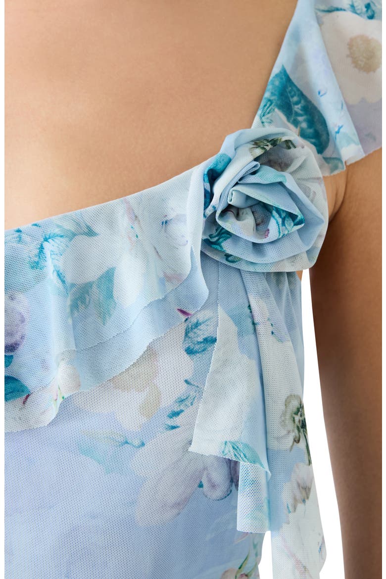 Sorellia Floral Print Asymmetric Ruffle Dress, Alternate, color, BLOOM