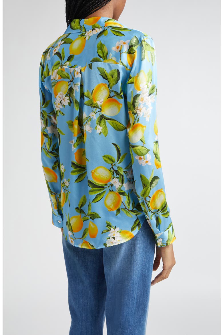 Tyler Lemon Print Silk Button-Up Shirt, Alternate, color, SKY BLUE/ YELLOW FLORAL LEMON