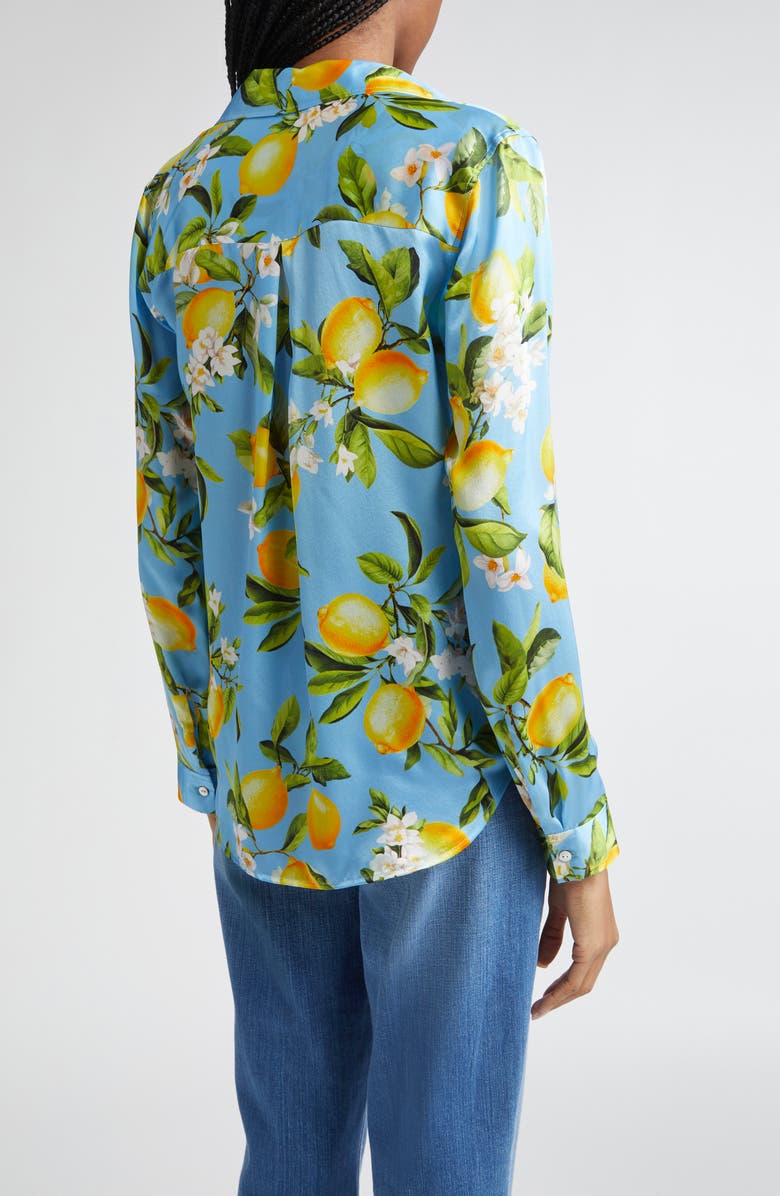 L'AGENCE Tyler Lemon Print Silk Button-Up Shirt, Alternate, color, 