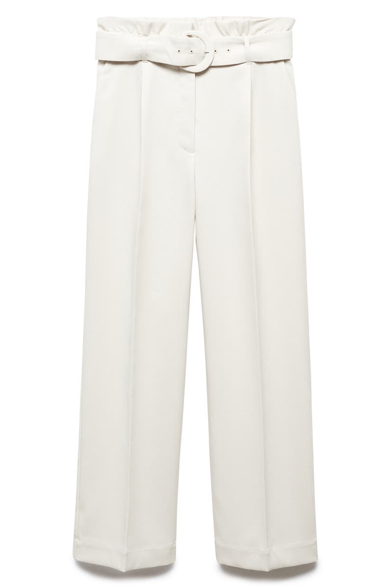 MANGO Belted Paperbag Waist Wide Leg Trousers, Alternate, color, Natural White