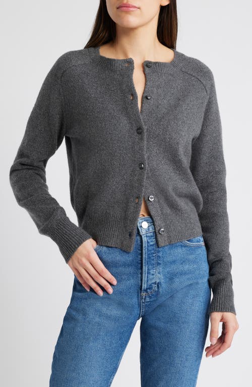 Treasure & Bond Crewneck Cotton Blend Cardigan in Grey Medium Charcoal Heather 