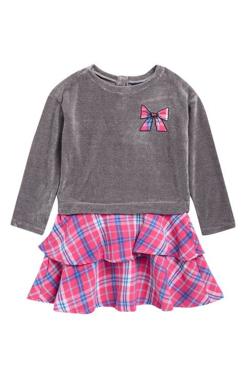 Kids' Bow Plaid Twofer Dress