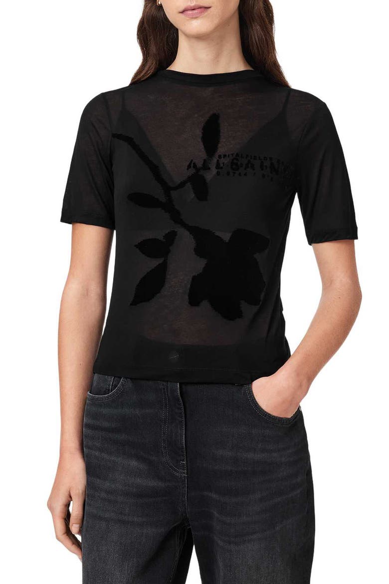 Athea Sheer Graphic Tee, Main, color, BLACK